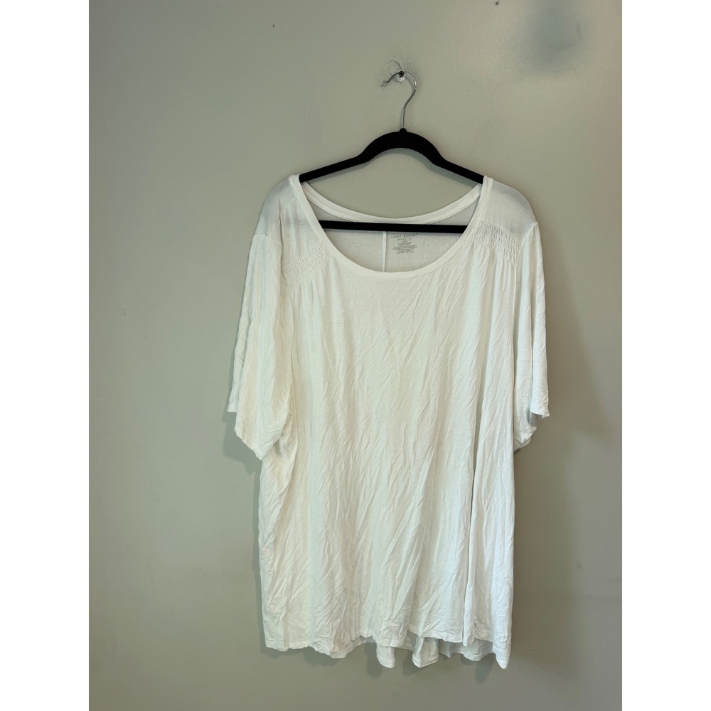 Lane Bryant White Swing Tee Smocked Shoulder Scoop Neck Rayon Blend Plus 26/28